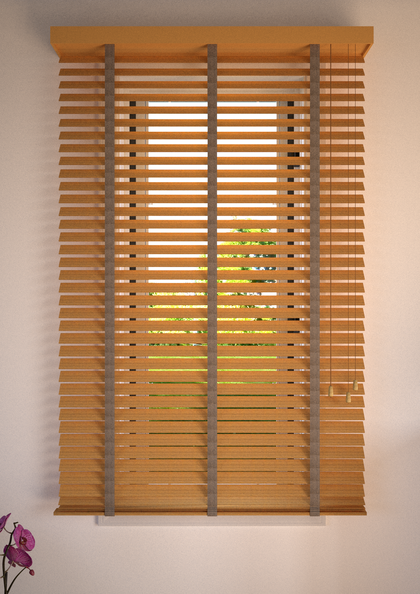 Bamboe Jaloezie met Ladderband 65mm eik